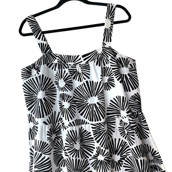 LOFT NWOT LINEN BLEND BLACK & WHITE FIREWORKS MIDI DRESS TIERED | LARGE PETITE - Picture 3 of 12